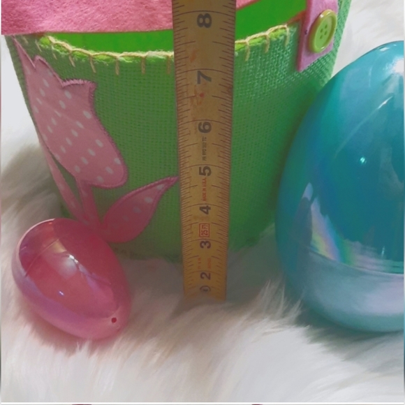 Lime Easter Basket with Pink Flower Apilque-Burlap Canvas Material - Picture 6 of 9